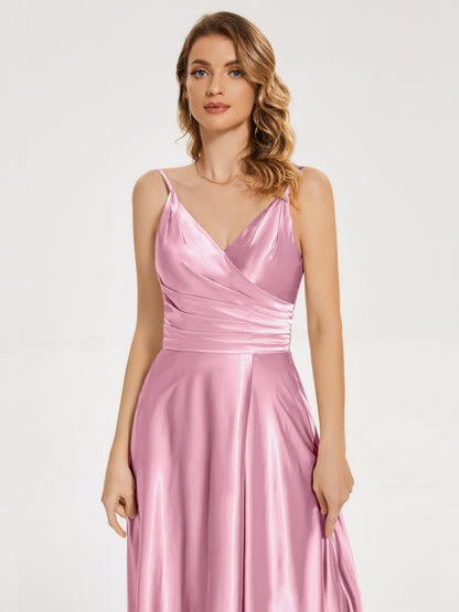 Cali Side Slit V-neck Soft Satin Bridesmaid Dress