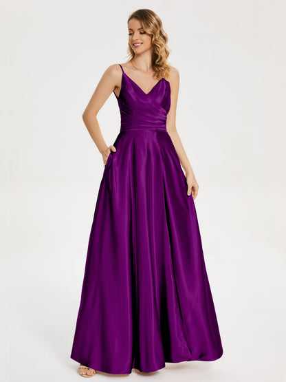 Cali Side Slit V-neck Soft Satin Bridesmaid Dress