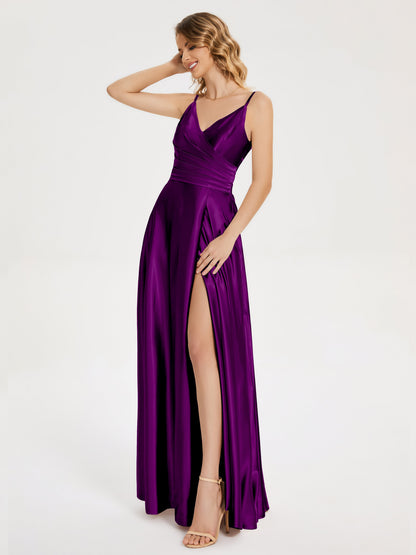 Cali Side Slit V-neck Soft Satin Bridesmaid Dress