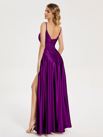 Cali Side Slit V-neck Soft Satin Bridesmaid Dress