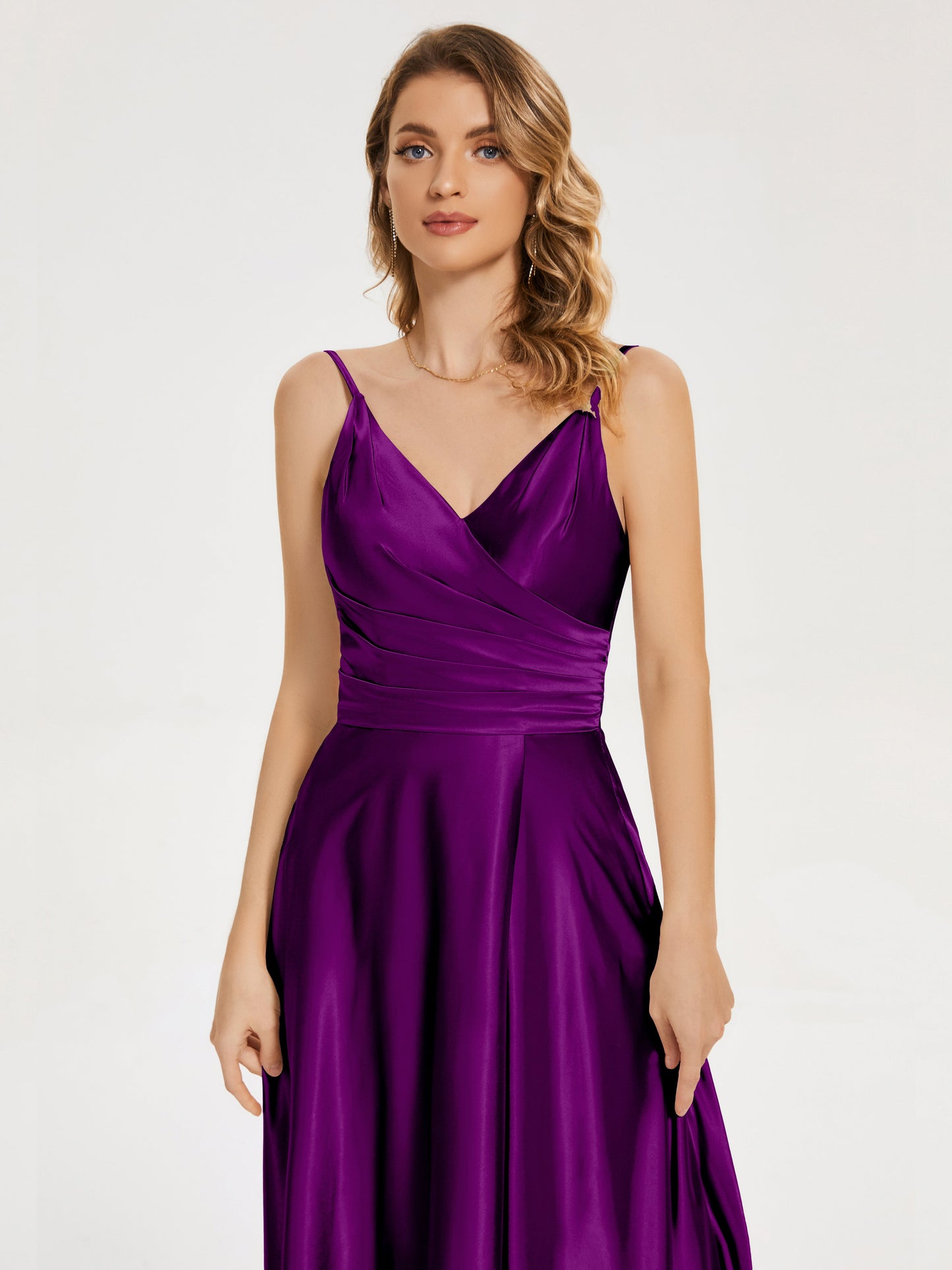 Cali Side Slit V-neck Soft Satin Bridesmaid Dress