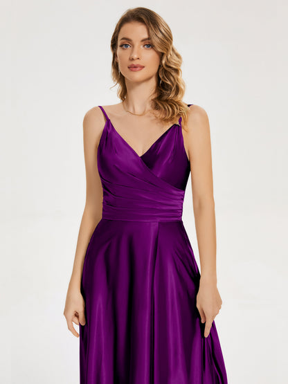 Cali Side Slit V-neck Soft Satin Bridesmaid Dress