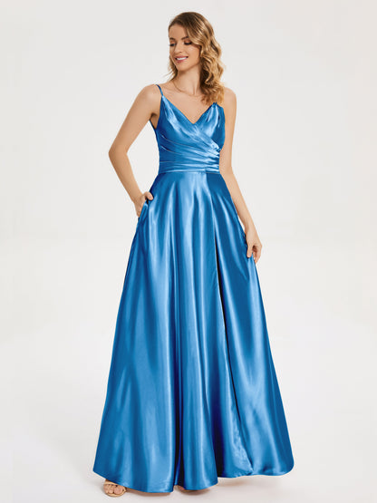 Cali Side Slit V-neck Soft Satin Bridesmaid Dress