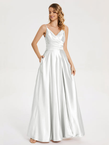 Cali Side Slit V-neck Soft Satin Bridesmaid Dress