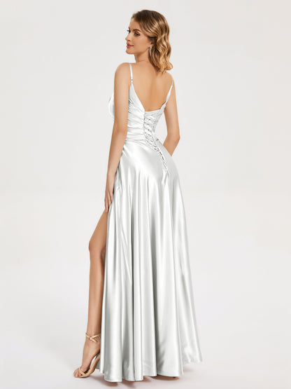 Cali Side Slit V-neck Soft Satin Bridesmaid Dress