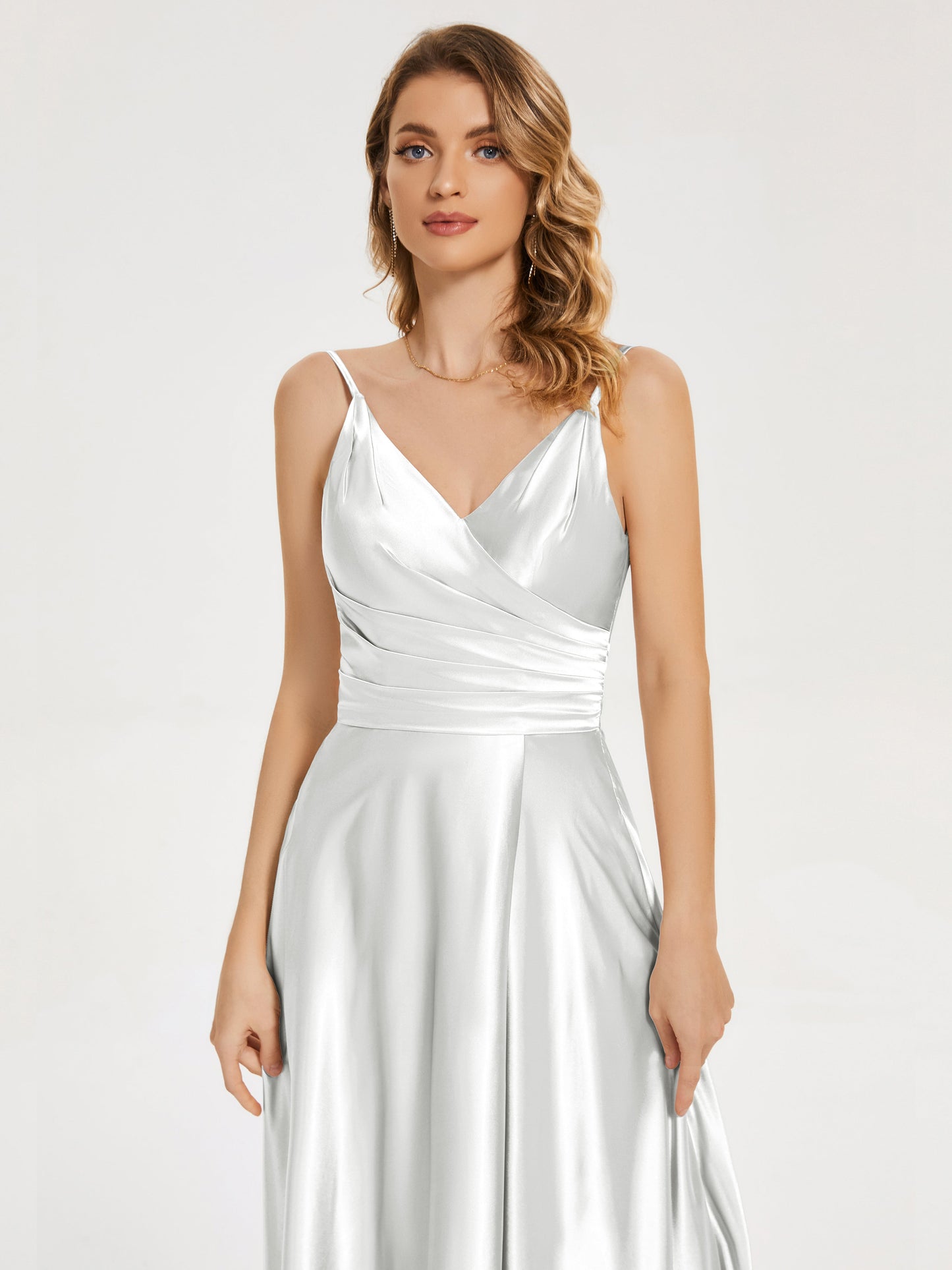 Cali Side Slit V-neck Soft Satin Bridesmaid Dress