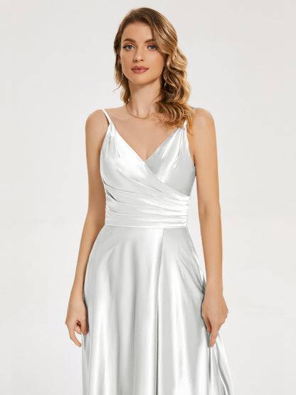 Cali Side Slit V-neck Soft Satin Bridesmaid Dress