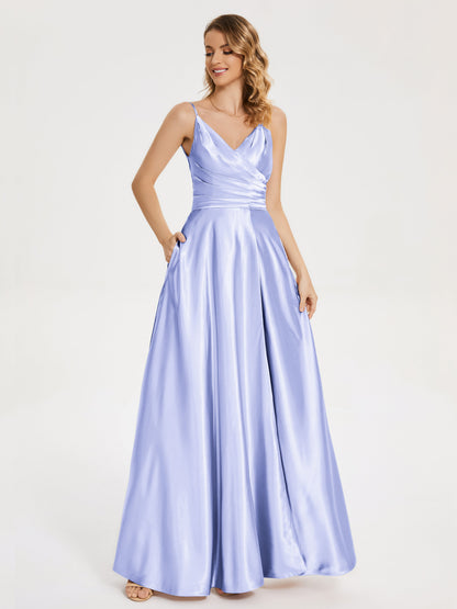 Cali Side Slit V-neck Soft Satin Bridesmaid Dress