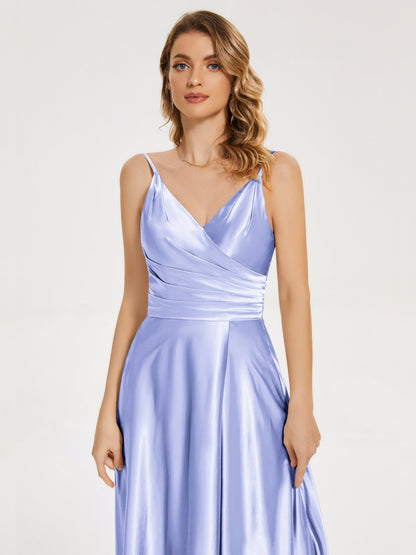 Cali Side Slit V-neck Soft Satin Bridesmaid Dress