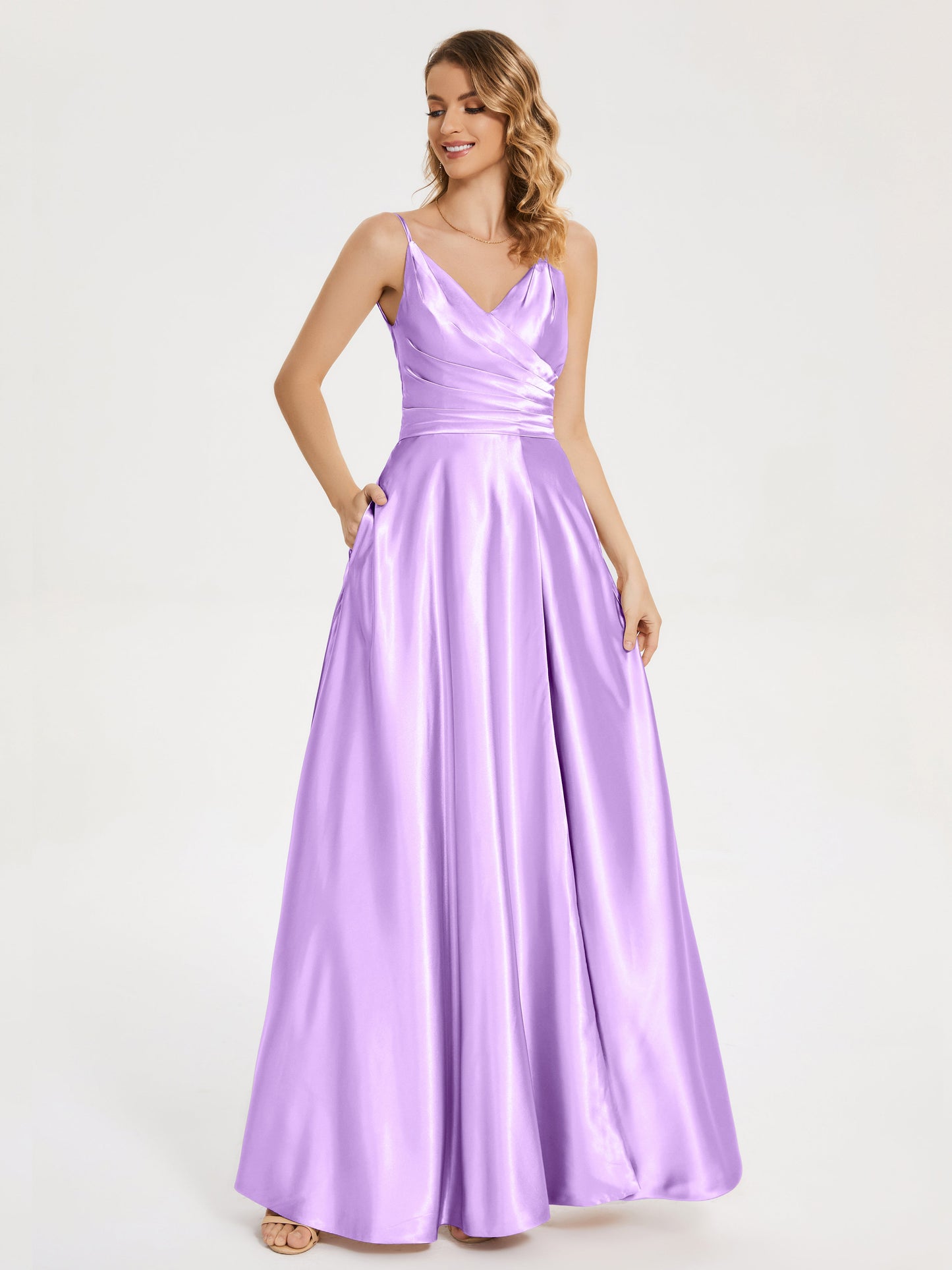 Cali Side Slit V-neck Soft Satin Bridesmaid Dress
