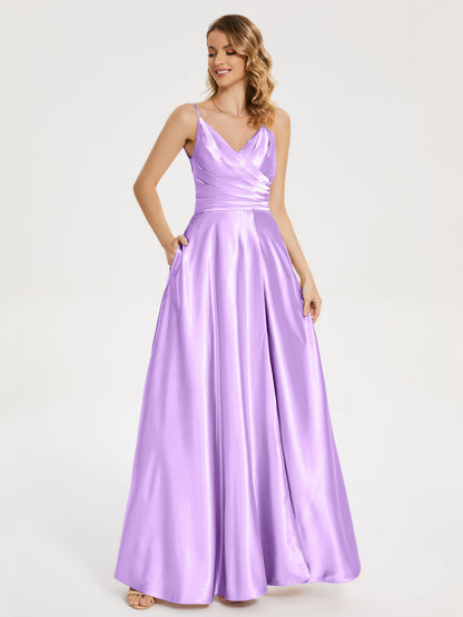 Cali Side Slit V-neck Soft Satin Bridesmaid Dress