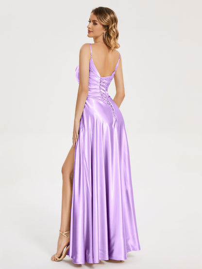 Cali Side Slit V-neck Soft Satin Bridesmaid Dress
