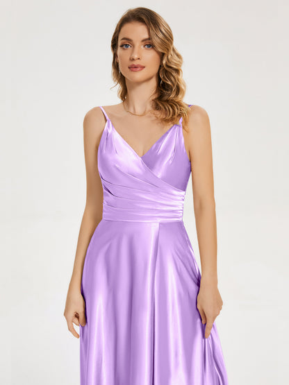 Cali Side Slit V-neck Soft Satin Bridesmaid Dress