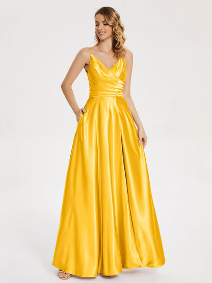 Cali Side Slit V-neck Soft Satin Bridesmaid Dress