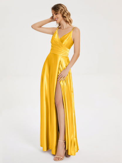 Cali Side Slit V-neck Soft Satin Bridesmaid Dress