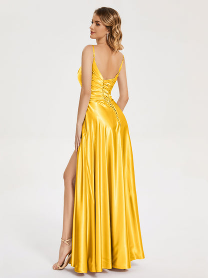 Cali Side Slit V-neck Soft Satin Bridesmaid Dress