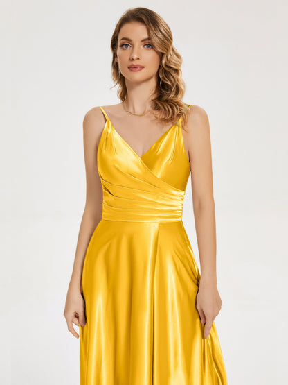 Cali Side Slit V-neck Soft Satin Bridesmaid Dress