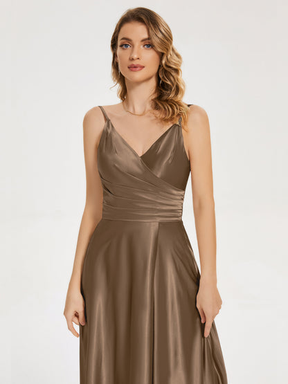 Cali Side Slit V-neck Soft Satin Bridesmaid Dress