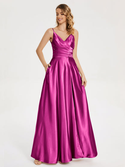 Cali Side Slit V-neck Soft Satin Bridesmaid Dress