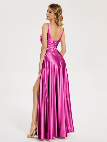 Cali Side Slit V-neck Soft Satin Bridesmaid Dress