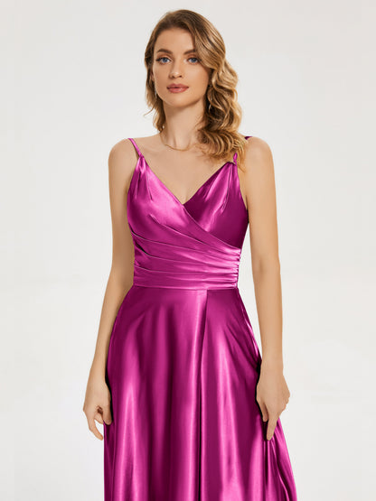 Cali Side Slit V-neck Soft Satin Bridesmaid Dress