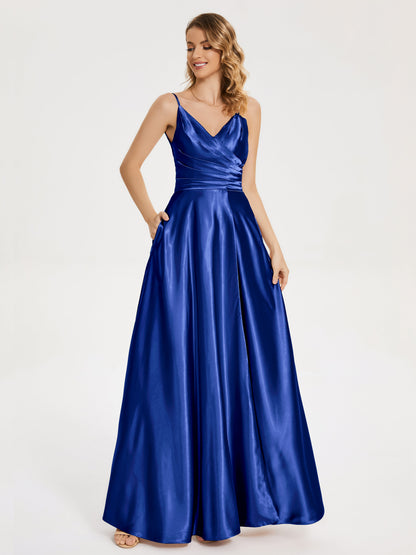 Cali Side Slit V-neck Soft Satin Bridesmaid Dress