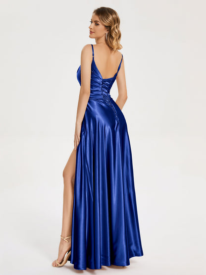 Cali Side Slit V-neck Soft Satin Bridesmaid Dress