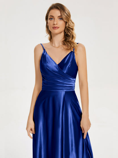 Cali Side Slit V-neck Soft Satin Bridesmaid Dress