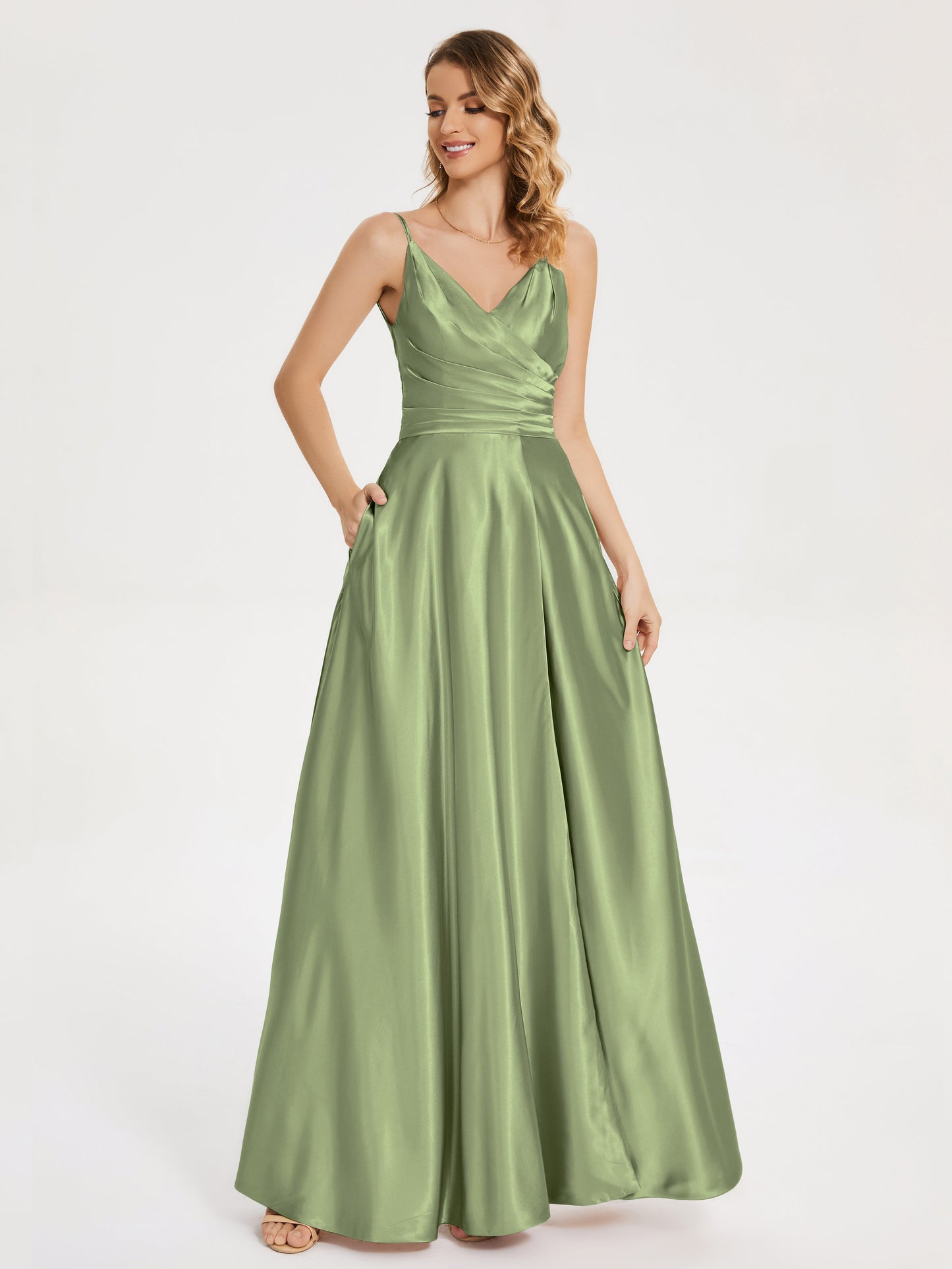 Cali Side Slit V-neck Soft Satin Bridesmaid Dress
