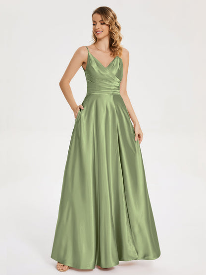 Cali Side Slit V-neck Soft Satin Bridesmaid Dress