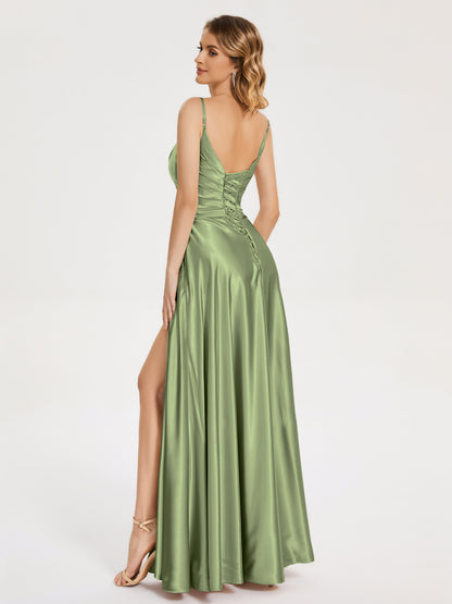 Cali Side Slit V-neck Soft Satin Bridesmaid Dress