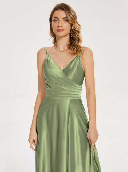 Cali Side Slit V-neck Soft Satin Bridesmaid Dress