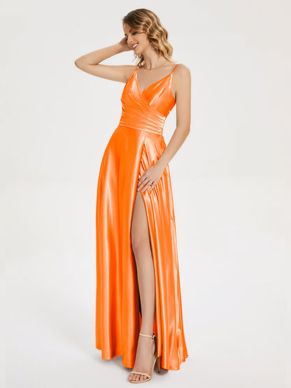 Cali Side Slit V-neck Soft Satin Bridesmaid Dress