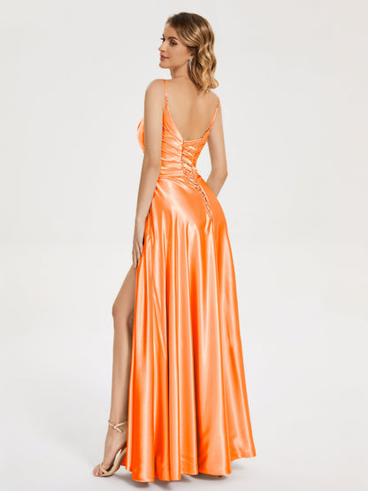 Cali Side Slit V-neck Soft Satin Bridesmaid Dress