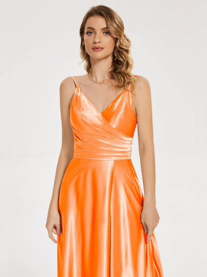 Cali Side Slit V-neck Soft Satin Bridesmaid Dress