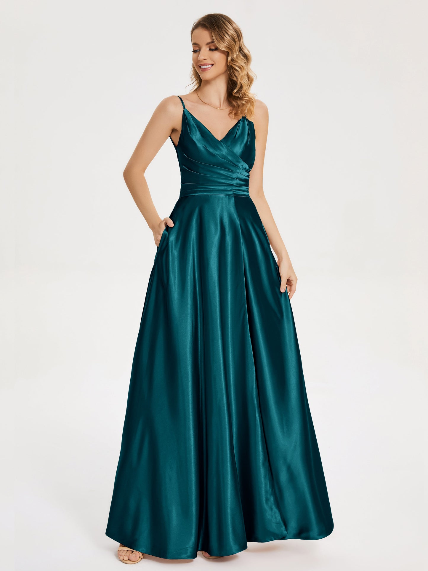 Cali Side Slit V-neck Soft Satin Bridesmaid Dress
