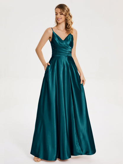 Cali Side Slit V-neck Soft Satin Bridesmaid Dress