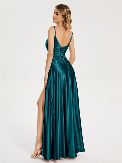 Cali Side Slit V-neck Soft Satin Bridesmaid Dress