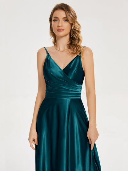 Cali Side Slit V-neck Soft Satin Bridesmaid Dress