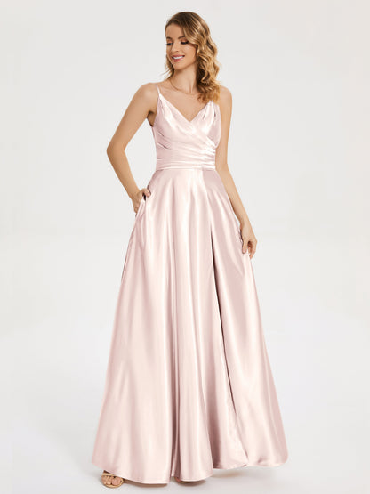Cali Side Slit V-neck Soft Satin Bridesmaid Dress