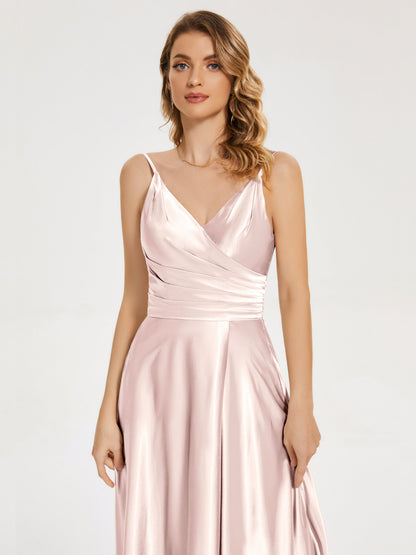 Cali Side Slit V-neck Soft Satin Bridesmaid Dress