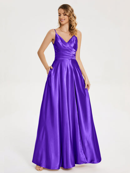 Cali Side Slit V-neck Soft Satin Bridesmaid Dress