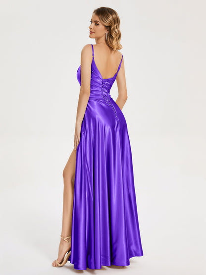Cali Side Slit V-neck Soft Satin Bridesmaid Dress