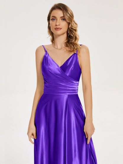 Cali Side Slit V-neck Soft Satin Bridesmaid Dress