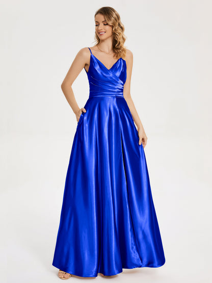 Cali Side Slit V-neck Soft Satin Bridesmaid Dress