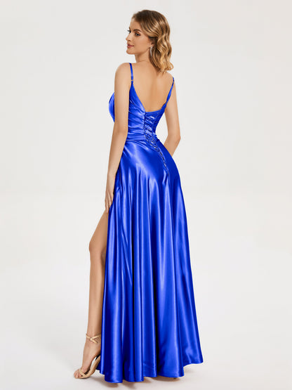 Cali Side Slit V-neck Soft Satin Bridesmaid Dress