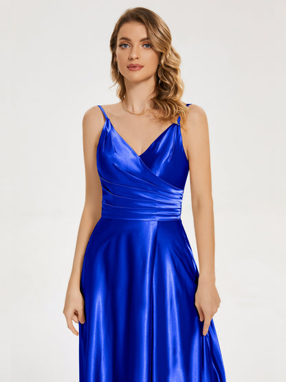 Cali Side Slit V-neck Soft Satin Bridesmaid Dress