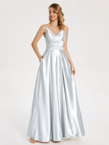 Cali Side Slit V-neck Soft Satin Bridesmaid Dress