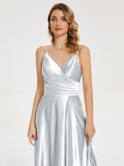 Cali Side Slit V-neck Soft Satin Bridesmaid Dress