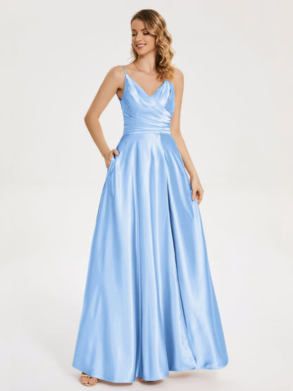 Cali Side Slit V-neck Soft Satin Bridesmaid Dress